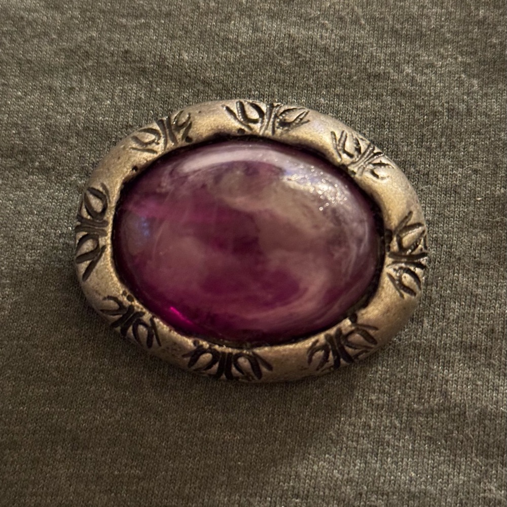 Silver w/ Purple Cabochon VTG Brooch - Picture 4 of 13